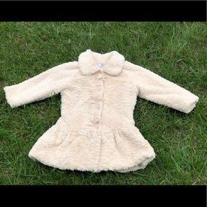 Adorable Cream Color Faux Fur Coat, Size 5